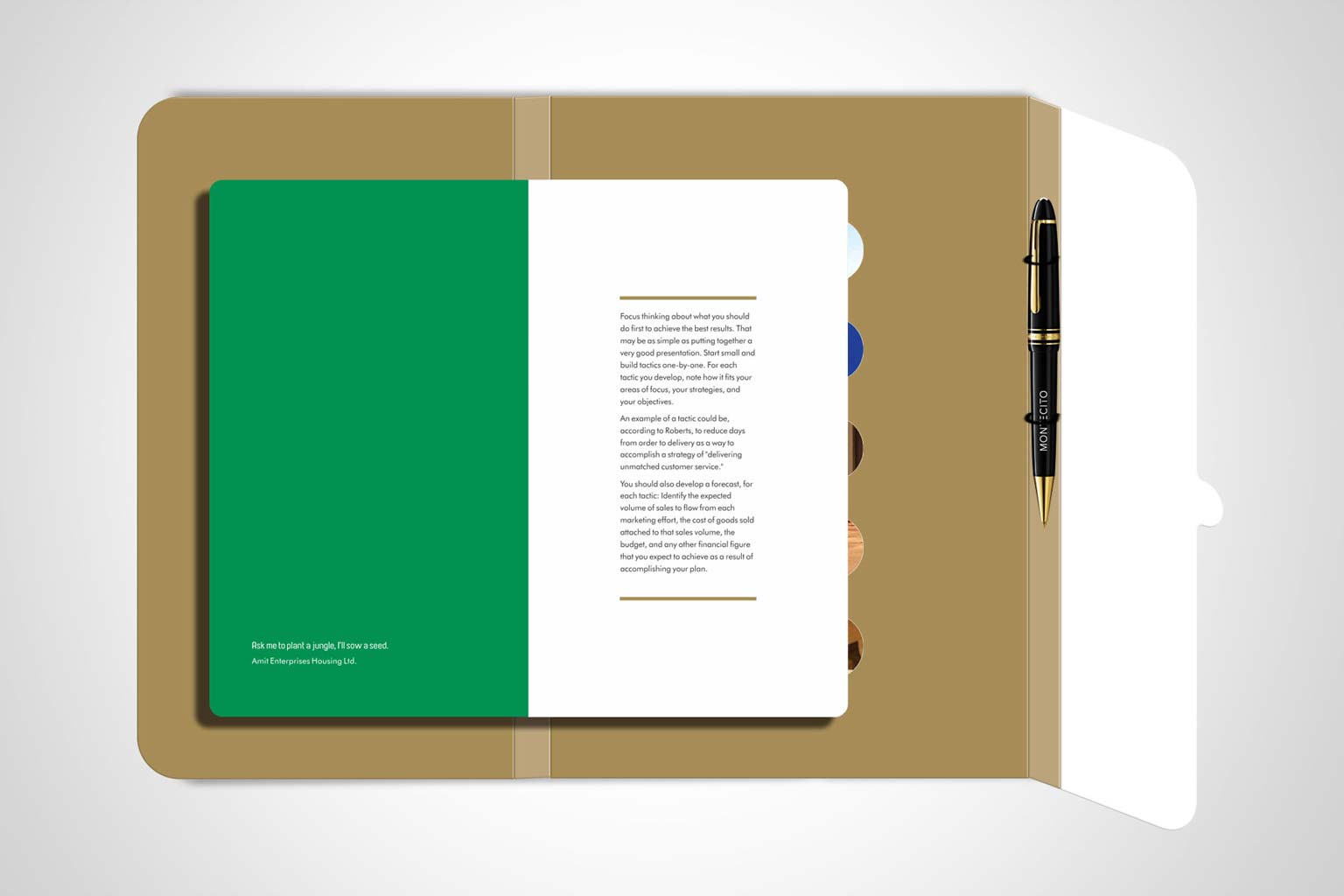 Cover design of the organiser cum diary for marketing unit